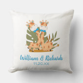 水彩ベビーキラフェサファリツインズ誕生日 クッション (正面)