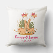 水彩ベビーキラフェサファリツインズ誕生日 クッション (正面)