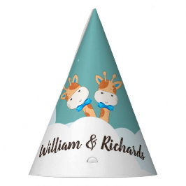 水彩ベビーキラフェサファリツインズ誕生日 パーティーハット