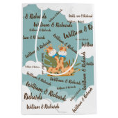 水彩ベビーキラフェサファリツインズ誕生日 ミディアムペーパーバッグ (正面)