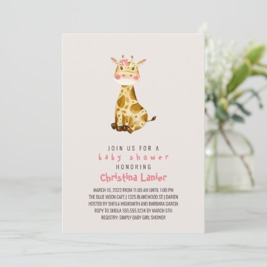 水彩ベビーキリンかわいいお洒落ベビーガール 招待状 (スタンド正面)