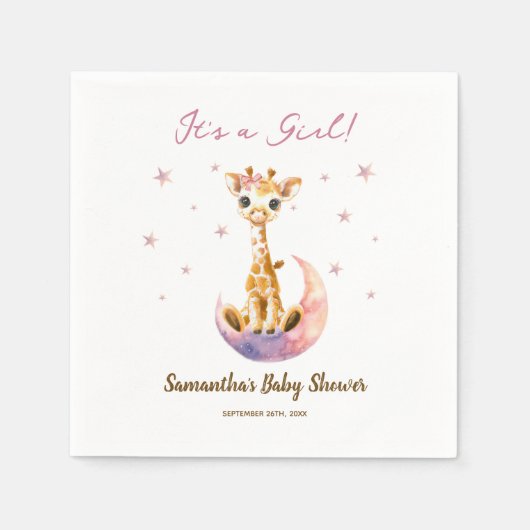 水彩ベビーキリン女の子ベビーシャワー スタンダードカクテルナプキン (正面)