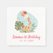 水彩ベビーキリン、サファリアニマルズ誕生日 スタンダードカクテルナプキン (正面)