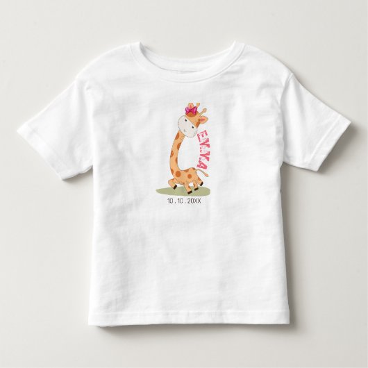 水彩ベビーキリン、サファリアニマルズ誕生日 トドラーTシャツ (正面)