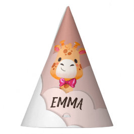 水彩ベビーキリン、サファリアニマルズ誕生日 パーティーハット