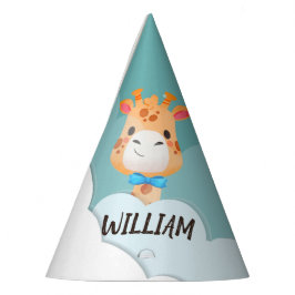 水彩ベビーキリン、サファリアニマルズ誕生日 パーティーハット