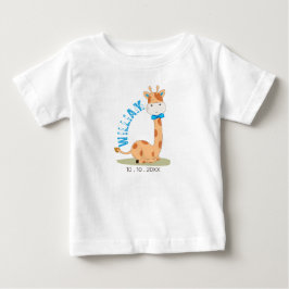 水彩ベビーキリン、サファリアニマルズ誕生日 ベビーTシャツ