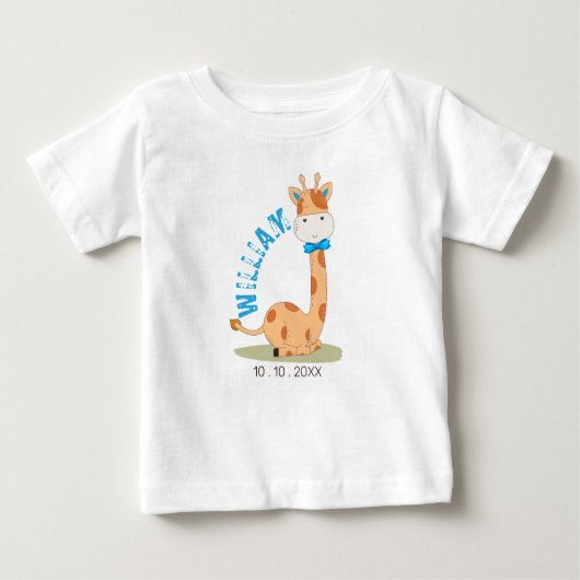 水彩ベビーキリン、サファリアニマルズ誕生日 ベビーTシャツ (正面)