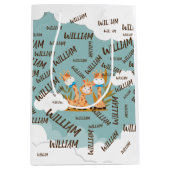 水彩ベビーキリン、サファリアニマルズ誕生日 ミディアムペーパーバッグ (正面)