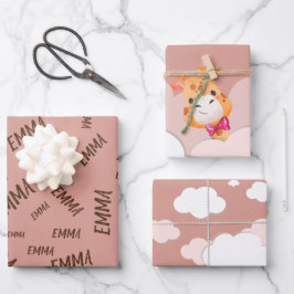 水彩ベビーキリン、サファリアニマルズ誕生日 ラッピングペーパーシート