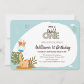 水彩ベビーキリン、サファリアニマルズ誕生日 招待状 (正面)