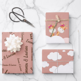 水彩ベビーキリン、サファリツイン誕生日 ラッピングペーパーシート