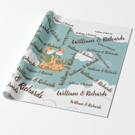 水彩ベビーキリン、サファリツイン誕生日 ラッピングペーパー