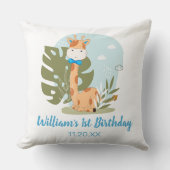 水彩ベビーキリン、サファリ動物誕生日I クッション (正面)
