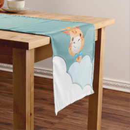 水彩ベビーキリン、サファリ動物 ショートテーブルランナー