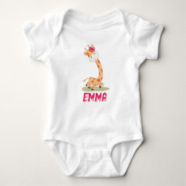 水彩ベビーキリン、サファリ動物 ベビーボディスーツ