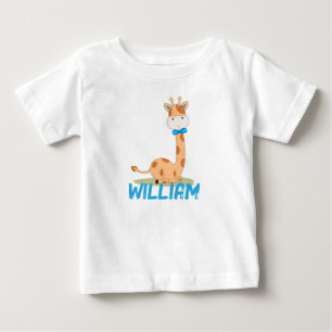 水彩ベビーキリン、サファリ動物 ベビーTシャツ