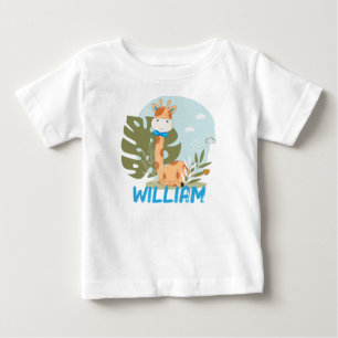 水彩ベビーキリン、サファリ動物 ベビーTシャツ