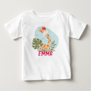 水彩ベビーキリン、サファリ動物 ベビーTシャツ