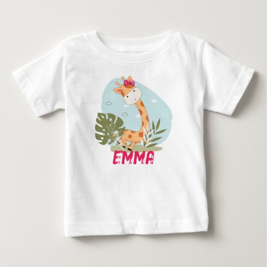 水彩ベビーキリン、サファリ動物 ベビーTシャツ (正面)