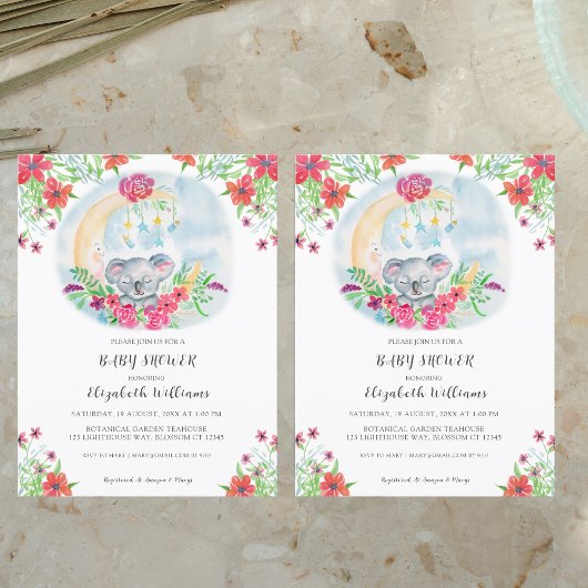 水彩ベビーコアラウィズムーン招待状 インビテーションポストカード