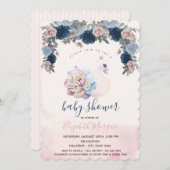 水彩ベビースワンフローラピンクベビーシャワー 招待状 (正面/裏面)