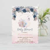 水彩ベビースワンフローラピンクベビーシャワー 招待状 (スタンド正面)