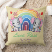 水彩ベビーゾウとレインボー出生統計 クッション (ブランケット)