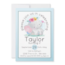 水彩ベビーゾウ花誕生日