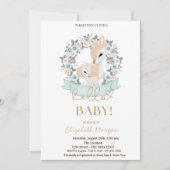 水彩ベビーデアーズフラワードットベビーシャワー 招待状 (正面)