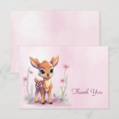 水彩ベビーディアピンクフラワーズサンキューカード サンキューカード (正面/裏面)