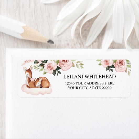 水彩ベビーディアピンクフローラベビーシャワー ラベル (インサイチュ)