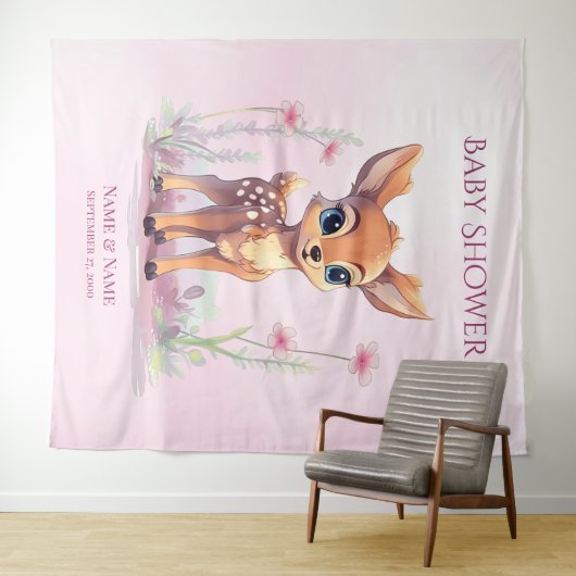 水彩ベビーディアピンク花背景 タペストリー (インサイチュ(横))