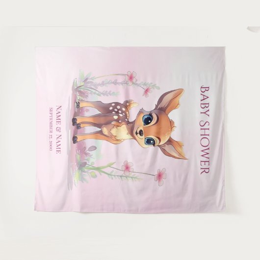 水彩ベビーディアピンク花背景 タペストリー (正面(横))