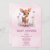水彩ベビーディアピンク花赤ちゃんシャワー 招待状 (正面/裏面)