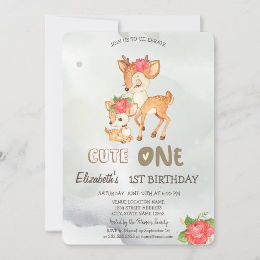 水彩ベビーディアフラワーグリーン1招待状 招待状 (正面)