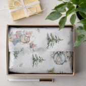 水彩ベビートナカイ雪グローブマツの木 薄葉紙 (ギフト)