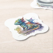 水彩ベビードラゴンお洒落コースター ペーパーコースター (アングル)