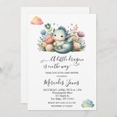 水彩ベビードラゴンと花レインボーアート 招待状 (正面/裏面)