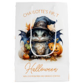 水彩ベビードラゴンカスタマイズ可能ハロウィーン ミディアムペーパーバッグ (裏面)