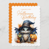 水彩ベビードラゴンチャイルドハロウィーン誕生日 招待状 (正面/裏面)