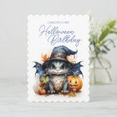水彩ベビードラゴンチャイルドハロウィーン誕生日 招待状 (スタンド正面)