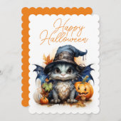 水彩ベビードラゴンチルドレンハローウィンパーティ 招待状 (正面/裏面)