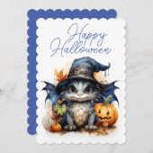 水彩ベビードラゴンチルドレンハローウィンパーティ 招待状 (正面/裏面)