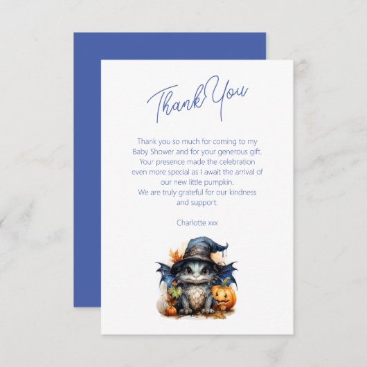 水彩ベビードラゴンハロウィンベビーシャワー サンキューカード (正面/裏面)