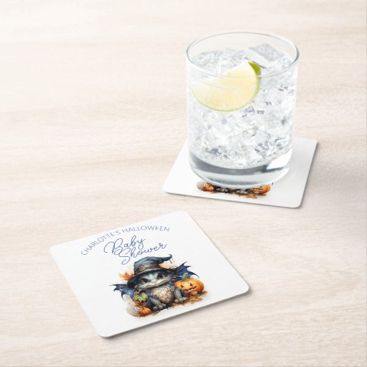 水彩ベビードラゴンハロウィンベビーシャワー スクエアペーパーコースター (インサイチュ)