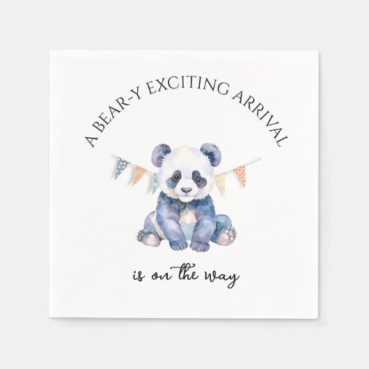水彩ベビーパンダと旗 スタンダードカクテルナプキン (正面)