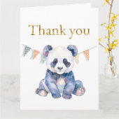水彩ベビーパンダバンティング旗付きサンキュー カード (黄色い花)