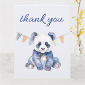 水彩ベビーパンダバンティング旗付きサンキュー カード (黄色い花)
