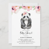水彩ベビーパンダピンクアノーンベビーシャワー 招待状 (正面)